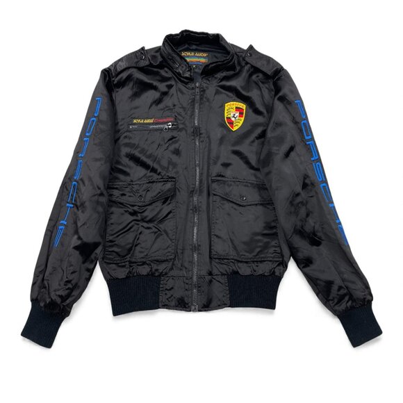 Porsche Stuttgart 1980's Vintage Style Auto Satin Bomber Jacket Men's Medium - Picture 2 of 12